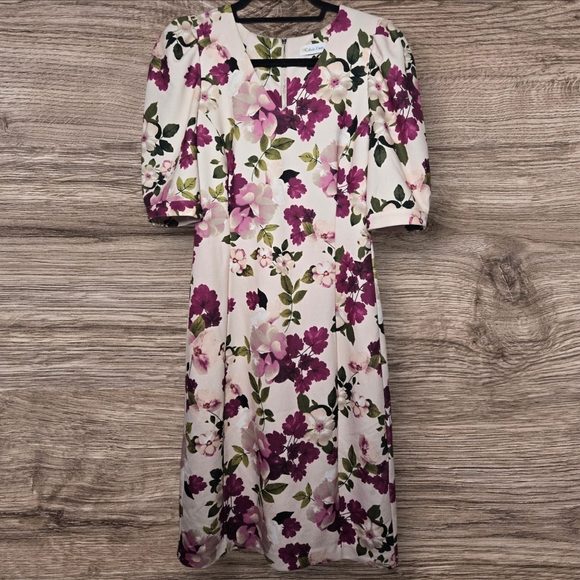 Calvin Klein Womens Dress Pink Floral V Neck A Line Sheath Size 6 - Picture 15 of 16